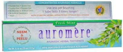 Auromere, Ayurvedic Herbal Toothpaste, Fresh Mint, 4.16 oz (117 g) ,حمام، الجمال، معجون الأسنان، العناية بالأسنان عن طريق الفم، تبييض الأسنان