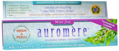 Auromere, Ayurvedic Herbal Toothpaste, Mint-Free, 4.16 oz (117 g) ,حمام، الجمال، معجون الأسنان، العناية بالأسنان عن طريق الفم، تبييض الأسنان