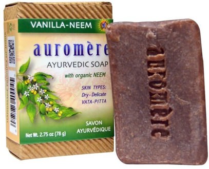 Auromere, Ayurvedic Soap, Vanilla-Neem, 2.75 oz (78 g) ,حمام، الجمال، الصابون