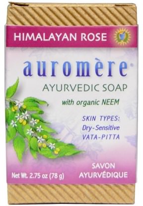Auromere, Ayurvedic Soap, With Organic Neem, Himalayan Rose, 2.75 oz (78 g) ,حمام، الجمال، الصابون