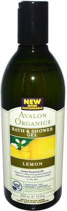 Avalon Organics, Bath & Shower Gel, Lemon, 12 fl oz (355 ml) ,حمام، الجمال، هلام الاستحمام