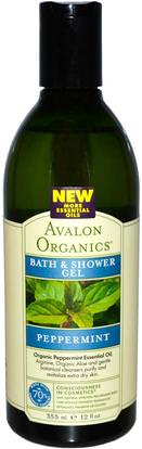 Avalon Organics, Bath & Shower Gel, Peppermint, 12 fl oz (355 ml) ,حمام، الجمال، هلام الاستحمام