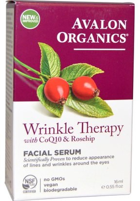 Avalon Organics, CoQ10 & Rosehip Wrinkle Therapy.55 fl oz (16 ml) ,الجمال، العناية بالوجه، الكريمات المستحضرات، الأمصال، coq10 الجلد