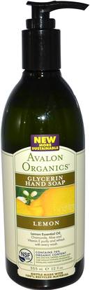 Avalon Organics, Glycerin Hand Soap, Lemon, 12 fl oz (355 ml) ,حمام، الجمال، الصابون