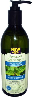 Avalon Organics, Glycerin Hand Soap, Peppermint, 12 fl oz (355 ml) ,حمام، الجمال، الصابون