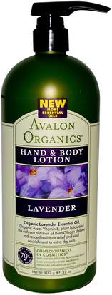 Avalon Organics, Hand & Body Lotion, Lavender, 32 oz (907 g) ,حمام، الجمال، غسول الجسم