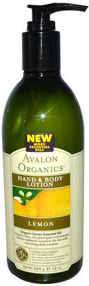 Avalon Organics, Hand & Body Lotion, Lemon, 12 oz (340 ml) ,حمام، الجمال، غسول الجسم