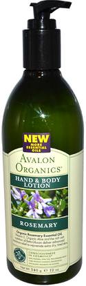 Avalon Organics, Hand & Body Lotion, Rosemary, 12 oz (340 ml) ,حمام، الجمال، غسول الجسم