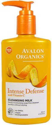 Avalon Organics, Intense Defense, With Vitamin C, Cleansing Milk, 8.5 fl oz (251 ml) ,الجمال، العناية بالوجه، منظفات الوجه، فيتامين c