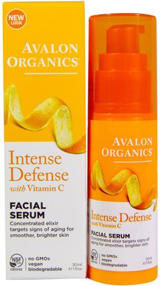 Avalon Organics, Intense Defense, With Vitamin C, Facial Serum, 1 fl oz (30 ml) ,الجمال، العناية بالوجه، الكريمات المستحضرات، الأمصال، الصحة، مصل الجلد