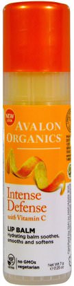 Avalon Organics, Intense Defense, With Vitamin C, Lip Balm, 0.25 oz (7 g) ,حمام، الجمال، العناية الشفاه، بلسم الشفاه، فيتامين ج