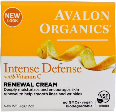 Avalon Organics, Intense Defense, With Vitamin C, Renewal Cream, 2 oz (57 g) ,الجمال، العناية بالوجه، الكريمات المستحضرات، الأمصال