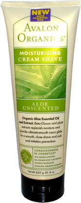 Avalon Organics, Moisturizing Cream Shave, Aloe Unscented, 8 oz (227 ml) ,حمام، الجمال، كريم الحلاقة