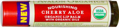 Avalon Organics, Organic Lip Balm, Cherry Aloe.15 oz (4.2 g) ,حمام، الجمال، العناية الشفاه، بلسم الشفاه