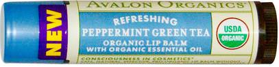 Avalon Organics, Organic Lip Balm, Peppermint Green Tea.15 oz (4.2 g) ,حمام، الجمال، العناية الشفاه، بلسم الشفاه