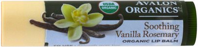 Avalon Organics, Organic Lip Balm, Vanilla Rosemary.15 oz (4.2 g) ,حمام، الجمال، العناية الشفاه، بلسم الشفاه