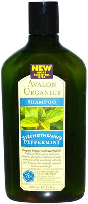 Avalon Organics, Shampoo, Strengthening, Peppermint, 11 fl oz (325 ml) ,حمام، الجمال، الشامبو، الشعر، فروة الرأس، مكيف