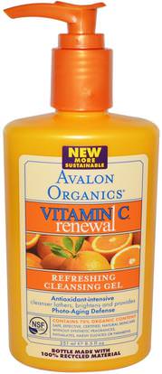 Avalon Organics, Vitamin C Renewal, Refreshing Cleansing Gel, 8.5 fl oz (251 ml) ,الجمال، العناية بالوجه، منظفات الوجه، اشراق العناية بالوجه