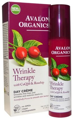 Avalon Organics, Wrinkle Therapy, With CoQ10 & Rosehip, Day Creme, 1.75 oz (50 g) ,الجمال، العناية بالوجه، الكريمات المستحضرات، الأمصال، coq10 الجلد