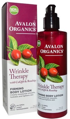 Avalon Organics, Wrinkle Therapy, With CoQ10 & Rosehip, Firming Body Lotion, 8 oz (227 g) ,الجمال، العناية بالوجه، الكريمات المستحضرات، الأمصال، coq10 الجلد