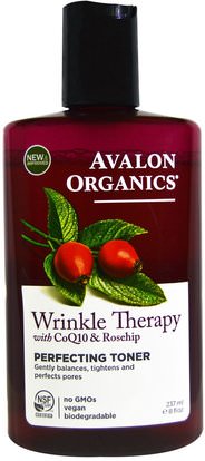Avalon Organics, Wrinkle Therapy, With CoQ10 & Rosehip, Perfecting Toner, 8 fl oz (237 ml) ,الجمال، العناية بالوجه، الكريمات المستحضرات، الأمصال، coq10 الجلد