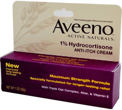 Aveeno, Active Naturals, 1% Hydrocortisone, Anti-Itch Cream, 1 oz (28 g) ,الصحة، التهاب الجلد، الجسم
