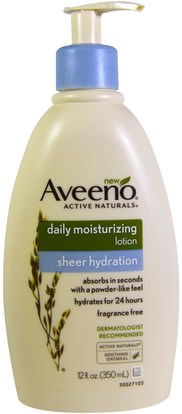 Aveeno, Active Naturals, Daily Moisturizing Lotion, Sheer Hydration, Fragrance Free, 12 fl oz (350 ml) ,الترطيب اليومي، حمام، الجمال، غسول الجسم