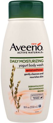 Aveeno, Active Naturals, Daily Moisturizing Yogurt Body Wash, Apricot and Honey, 18 fl oz (532 ml) ,حمام، الجمال، هلام الاستحمام