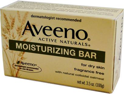Aveeno, Active Naturals, Moisturizing Bar, Fragrance Free, 3.5 oz (100 g) ,العناية بالوجه، بدن