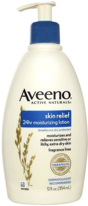 Aveeno, Active Naturals, Skin Relief 24hr Moisturizing Lotion, Fragrance Free, 12 fl oz (354 ml) ,الجسم، الإغاثة الجلد