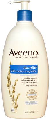 Aveeno, Active Naturals, Skin Relief 24hr Moisturizing Lotion, Fragrance-Free, 18 fl oz (532 ml) ,إغاثة الجلد، حمم، الجمال، غسول الجسم