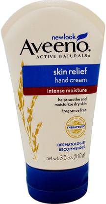 Aveeno, Active Naturals, Skin Relief, Hand Cream, Fragrance Free, 3.5 oz (100 g) ,الجسم، الإغاثة الجلد