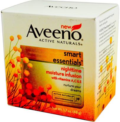 Aveeno, Active Naturals, Smart Essentials, Nighttime Moisture Infusion, 1.7 oz (48 g) ,الصحة، الجلد، العناية بالوجه، الكريمات الليلية