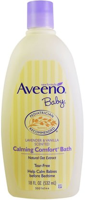 Aveeno, Baby, Calming Comfort Bath, Lavender & Vanilla, 18 fl oz (532 ml) ,حمام، جمال، فقاعة حمام، أطفال فقاعة حمام، أطفال جسم غسل، أطفال هلام الاستحمام