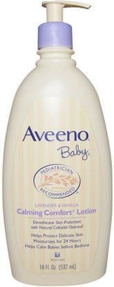 Aveeno, Baby, Calming Comfort Lotion, Lavender & Vanilla, 18 fl oz (532 ml) ,حمام، الجمال، غسول الجسم، إمرأة، لوسيون