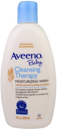 Aveeno, Baby, Cleansing Therapy Moisturizing Wash, Fragrance Free, 8 fl oz (236 ml) ,حمام، الجمال، هلام الاستحمام، الاطفال غسل الجسم، هلام الاستحمام الاطفال