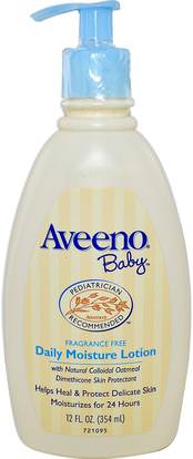 Aveeno, Baby, Daily Moisture Lotion, Fragrance Free, 12 fl oz (354 ml) ,حمام، الجمال، غسول الجسم، إمرأة، لوسيون
