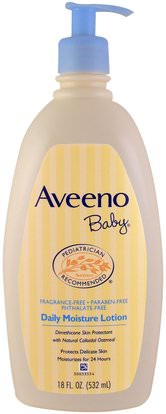 Aveeno, Baby, Daily Moisture Lotion, Fragrance Free, 18 fl oz (532 ml) ,حمام، الجمال، غسول الجسم، إمرأة، لوسيون