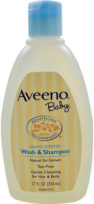 Aveeno, Baby, Wash & Shampoo, Lightly Scented, 12 fl oz (354 ml) ,حمام، جمال، شامبو، أطفال شامبو، هلام الاستحمام، الاطفال غسل الجسم، استحمام الطفل هلام