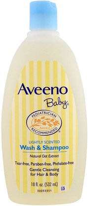Aveeno, Baby, Wash & Shampoo, Lightly Scented, 18 fl oz (532 ml) ,حمام، جمال، شامبو، أطفال شامبو، هلام الاستحمام، الاطفال غسل الجسم، استحمام الطفل هلام