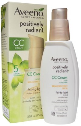 Aveeno, Positively Radiant, CC Cream, SPF 30, Fair to Light, 2.5 fl oz (75 ml) ,حمام، الجمال، واقية من الشمس، سف 30-45، العناية بالوجه، سف العناية بالوجه
