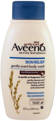 Aveeno, Skin Relief, Gentle Scent Body Wash, Nourishing Coconut, 12 fl oz (354 ml) ,حمام، الجمال، هلام الاستحمام