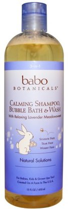 Babo Botanicals, 3 in 1: Shampoo, Bubble Bath & Wash, Lavender Meadowsweet, 15 fl oz (450 ml) ,حمام، الجمال، الشامبو، أطفال الشامبو، والأطفال فقاعة حمام