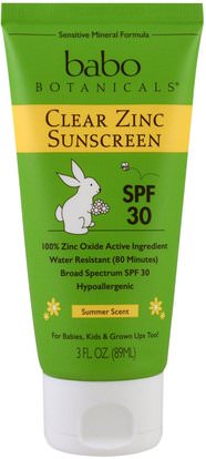 Babo Botanicals, 30 SPF Clear Zinc Sunscreen, 3 fl oz (89 ml) ,حمام، الجمال، واقية من الشمس، والأطفال والطفل واقية من الشمس