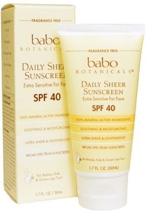 Babo Botanicals, 40 SPF Daily Sheer For Face Sunscreen, 1.7 fl oz (50 ml) ,حمام، الجمال، واقية من الشمس، والأطفال والطفل واقية من الشمس، سف 30-45