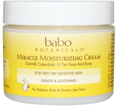 Babo Botanicals, Miracle Moisturizing Cream, Oatmilk Calendula, 2 oz (57 g) ,حمام، الجمال، غسول الجسم، غسول الطفل، صحة الطفل، ديابيرينغ، كريابرز حفاضات