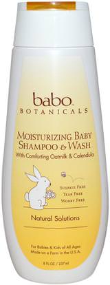 Babo Botanicals, Moisturizing Baby Shampoo & Wash, Oatmilk & Calendula, 8 fl oz (237 ml) ,حمام، جمال، شامبو، أطفال شامبو، هلام الاستحمام، الاطفال غسل الجسم، استحمام الطفل هلام