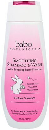 Babo Botanicals, Smoothing Shampoo & Wash, Berry Primrose, 8 fl oz (237 ml) ,حمام، جمال، شامبو، أطفال شامبو، هلام الاستحمام، الاطفال غسل الجسم، استحمام الطفل هلام