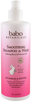 Babo Botanicals, Smoothing Shampoo & Wash, Softening Berry & Primrose Oil, 16 fl oz (473 ml) ,حمام، جمال، شامبو، أطفال شامبو، هلام الاستحمام، الاطفال غسل الجسم، استحمام الطفل هلام