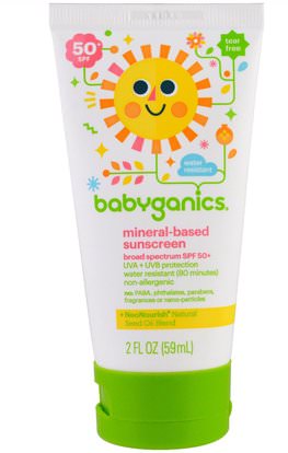 BabyGanics, Mineral Based Sunscreen Lotion, SPF 50+, 2 oz (59 ml) ,الصحة، العناية بالبشرة، حمام، الجمال، واقية من الشمس، سف 50-75